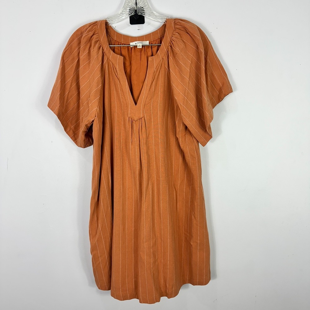 Lalavon Boho Peasant Dress Women S Rust Orange‎ Striped Puff Sleeve Cottagecore